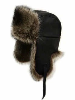 Work Hats Crowncap Raccoon Aviator With Leather | Black/Natural
