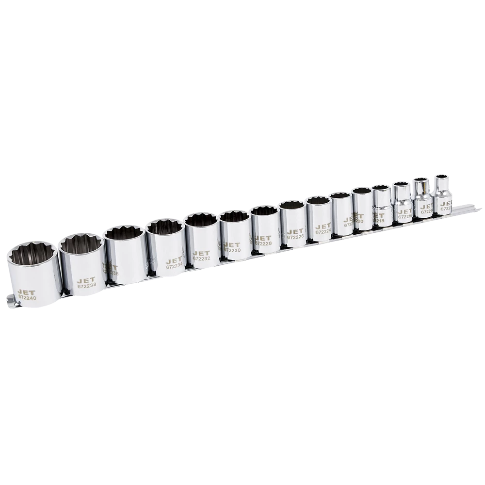 Jet 1/2" Drive SAE Chrome Socket Set - 12 Point - 15 Piece 3 Jet 1/2" Drive SAE Chrome Socket Set - 12 Point - 15 Piece