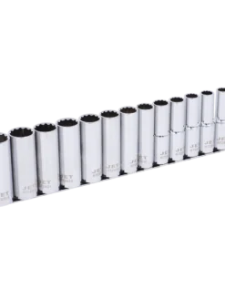 Hand Tools Jet 1/2" Drive Metric Chrome Socket Set - 12 Point - 14 Piece - DEEP