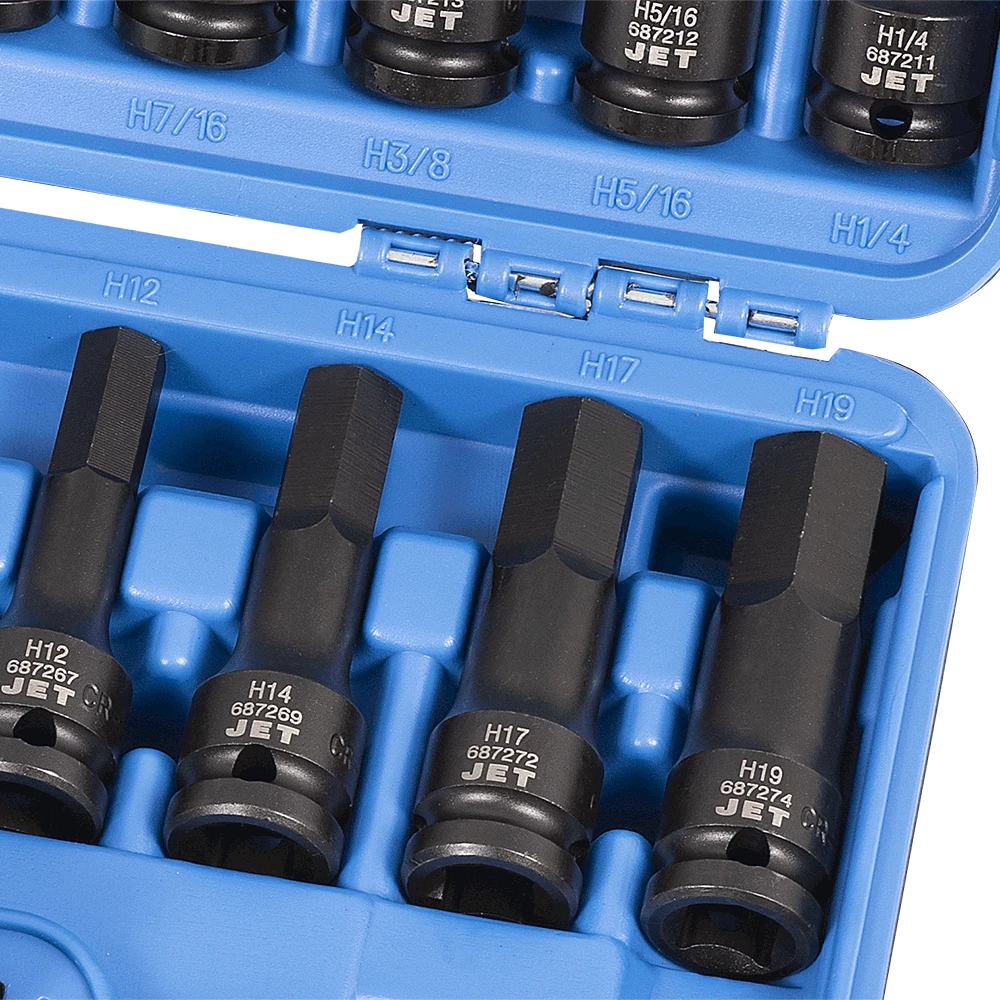 Jet 1/2" Drive SAE/Metric Impact Socket | Hex Bit Set | 3" Length | 16 Piece Power Tool Accessories 4 Jet 1/2" Drive SAE/Metric Impact Socket | Hex Bit Set | 3" Length | 16 Piece Power Tool Accessories