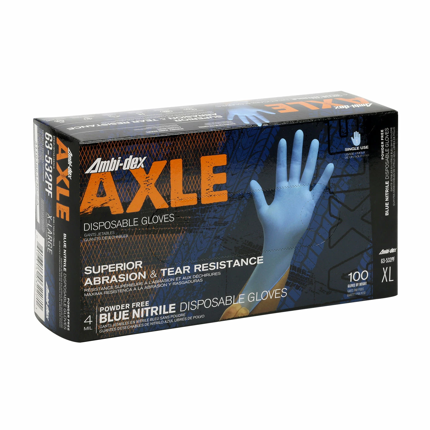 PIP Ambi-Dex® Axle Blue Powder-Free Disposable Textured Nitrile Gloves - 4 Mil - Box Of 100 Work Gloves 4 PIP Ambi-Dex® Axle Blue Powder-Free Disposable Textured Nitrile Gloves - 4 Mil - Box Of 100 Work Gloves
