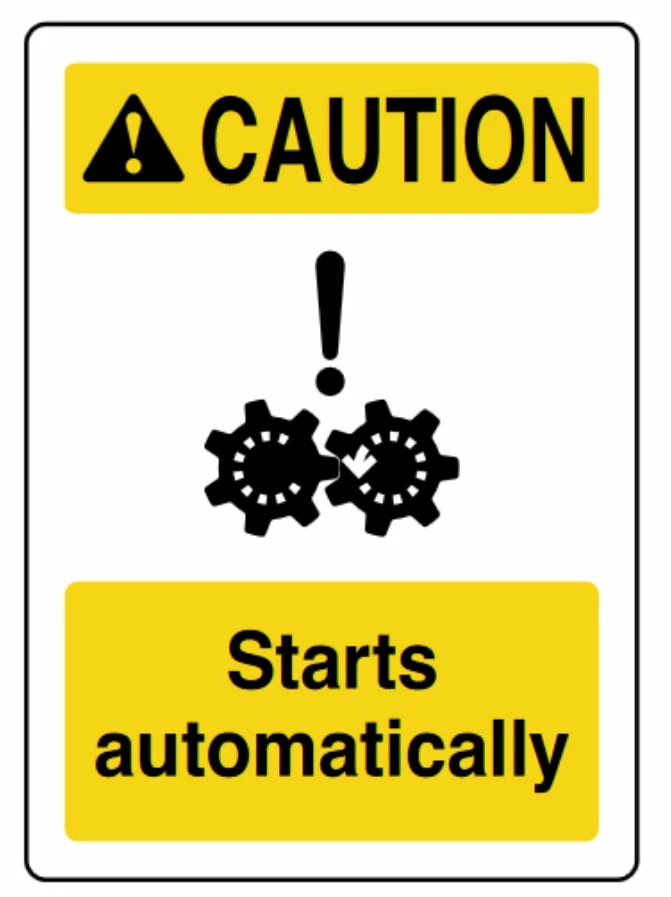 Dynamic Caution - Starts Automatically Safety Sign - Various Sizes And Materials Safety Supplies 3 Dynamic Caution - Starts Automatically Safety Sign - Various Sizes And Materials Safety Supplies