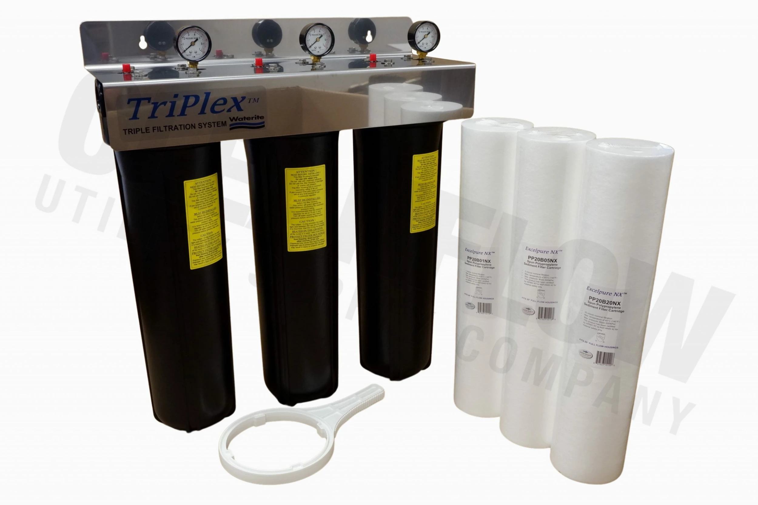 Waterite TriPlex 4.5" OD Big Blue Water Filter Housing | 20" 7 Waterite TriPlex 4.5" OD Big Blue Water Filter Housing | 20"