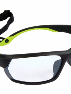 Dynamic Racer Soft Nose-Piece System Safety Glasses W/ Removable Retaining Strap | Green & Black Frame | Clear Lens
