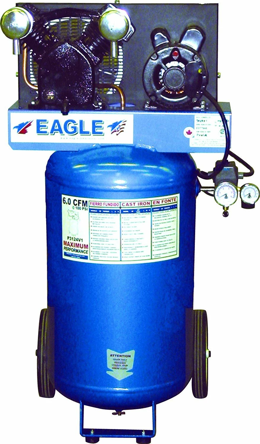 Eagle Portable Vertical Electric Air Compressor - 3 HP - 24 Gallon Tank Air Tools 3 Eagle Portable Vertical Electric Air Compressor - 3 HP - 24 Gallon Tank Air Tools