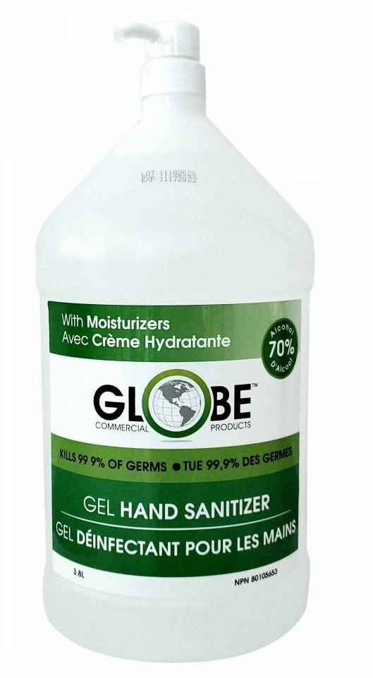 Globe Commercial Products Clear Gel Hand Sanitizer With Moisturizers - 70% Alcohol - 1 Gallon Pump Bottle - Case Of 4 Bottles 3 Globe Commercial Products Clear Gel Hand Sanitizer With Moisturizers - 70% Alcohol - 1 Gallon Pump Bottle - Case Of 4 Bottles