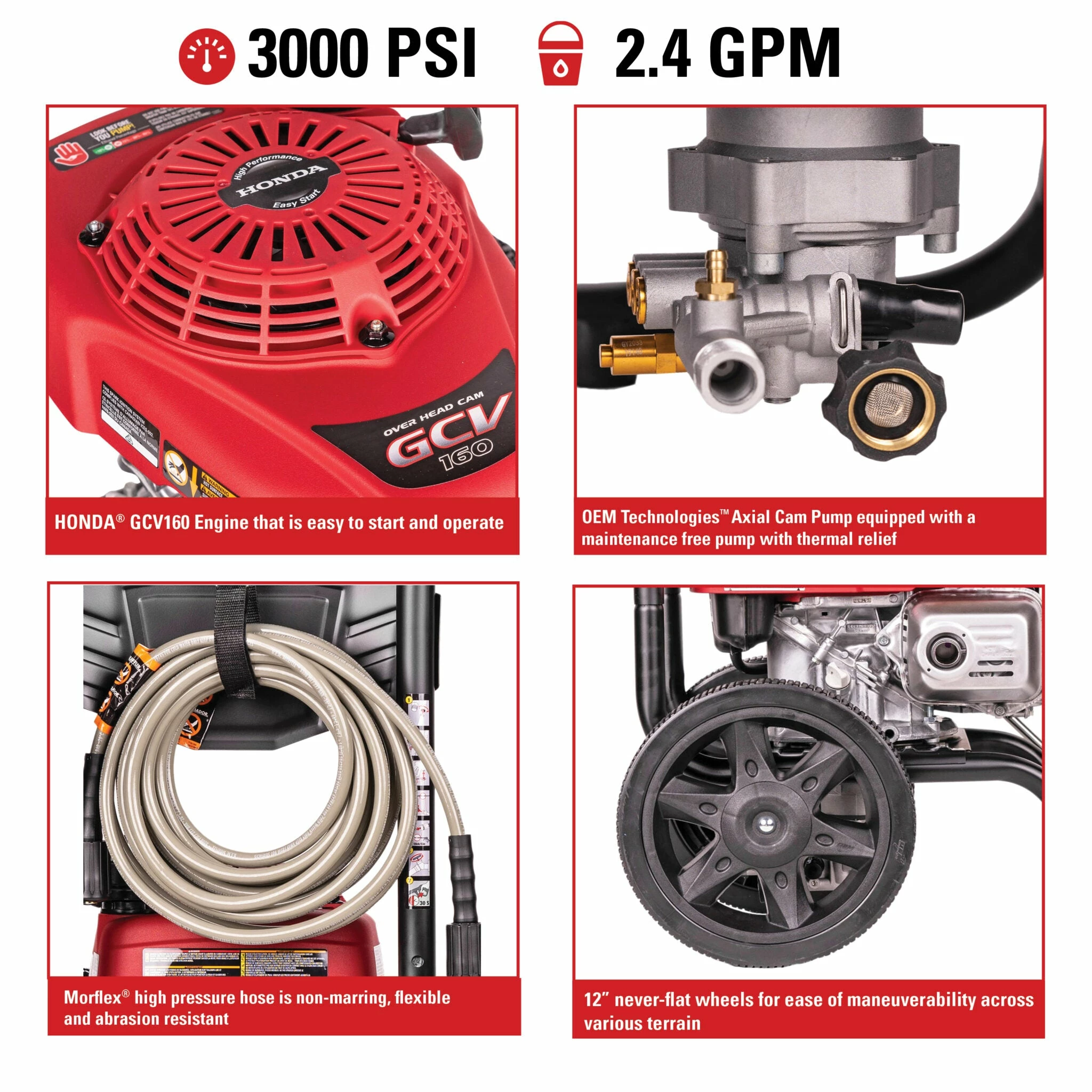 Pressure Washers Simpson MegaShot Cold Water Honda GCV160 (160cc) Gas Engine Pressure Washer - 3000 PSI - 2.4 GPM Axial Pump 13 Pressure Washers Simpson MegaShot Cold Water Honda GCV160 (160cc) Gas Engine Pressure Washer - 3000 PSI - 2.4 GPM Axial Pump