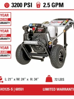 Simpson MegaShot Cold Water Honda GC190 (190cc) Gas Engine Pressure Washer - 3200 PSI - 2.5 GPM Axial Pump 16 Simpson MegaShot Cold Water Honda GC190 (190cc) Gas Engine Pressure Washer - 3200 PSI - 2.5 GPM Axial Pump