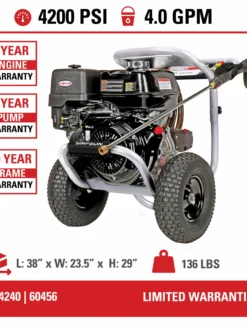 Simpson PowerShot Cold Water Honda GX390 (389cc) Gas Engine Pressure Washer - 4200 PSI - 4.0 GPM Industrial Triplex Pump Pressure Washers 18 Simpson PowerShot Cold Water Honda GX390 (389cc) Gas Engine Pressure Washer - 4200 PSI - 4.0 GPM Industrial Triplex Pump Pressure Washers