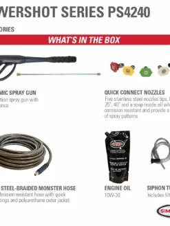 Simpson PowerShot Cold Water Honda GX390 (389cc) Gas Engine Pressure Washer - 4200 PSI - 4.0 GPM Industrial Triplex Pump Pressure Washers 19 Simpson PowerShot Cold Water Honda GX390 (389cc) Gas Engine Pressure Washer - 4200 PSI - 4.0 GPM Industrial Triplex Pump Pressure Washers