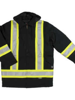 Hi-Vis Work Wear Tough Duck S157 Cotton Duck Winter Safety Parka | Black | Limited Size Selection