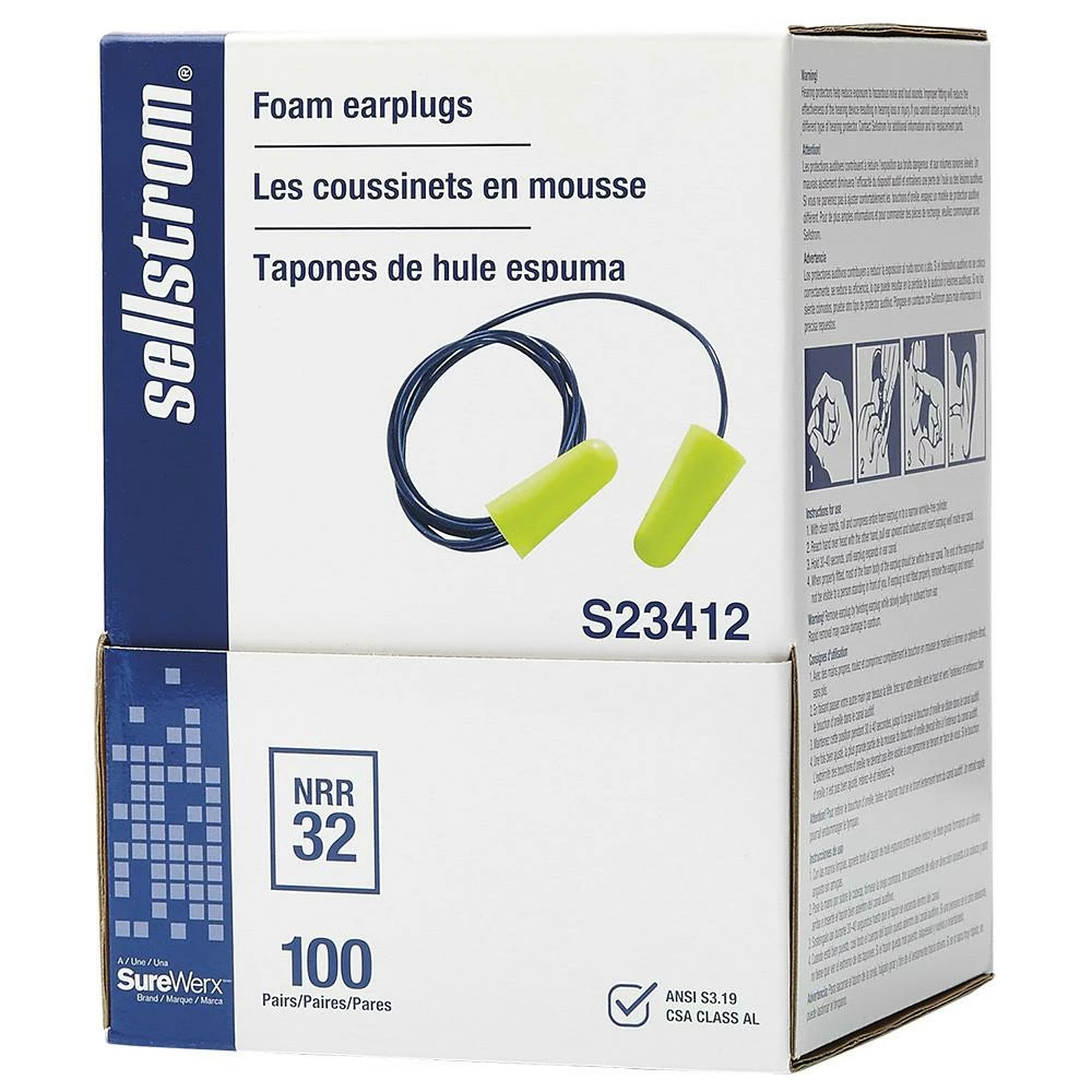 Sellstrom Premium Corded Disposable Earplugs - 100 Pairs Personal Protective Equipment 4 Sellstrom Premium Corded Disposable Earplugs - 100 Pairs Personal Protective Equipment