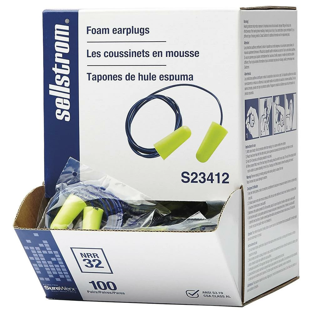 Sellstrom Premium Corded Disposable Earplugs - 100 Pairs Personal Protective Equipment 5 Sellstrom Premium Corded Disposable Earplugs - 100 Pairs Personal Protective Equipment