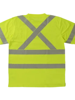 Hi-Vis Work Wear Tough Duck ST07 Premium Birdseye Safety T-Shirt With Segmented Stripes And Pocket | XS-5XL