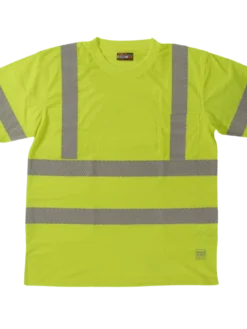 Hi-Vis Work Wear Tough Duck ST07 Premium Birdseye Safety T-Shirt With Segmented Stripes And Pocket | XS-5XL