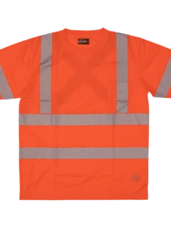 Hi-Vis Work Wear Tough Duck ST07 Premium Birdseye Safety T-Shirt With Segmented Stripes And Pocket | XS-5XL