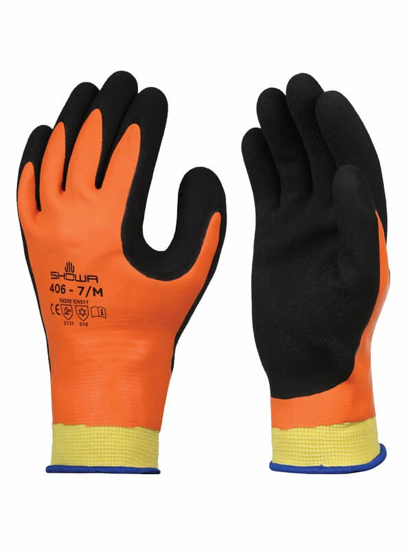 Work Gloves SHOWA 406 Orange Foam Latex Thermal Lined Gloves 3 Work Gloves SHOWA 406 Orange Foam Latex Thermal Lined Gloves