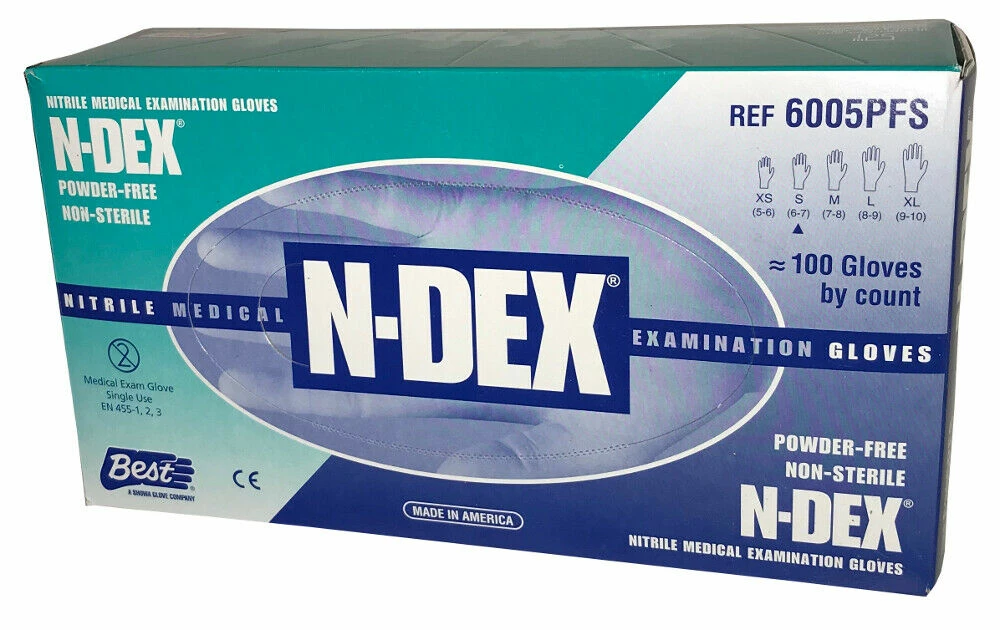 Work Gloves Showa N-DEX 6005PF Blue Nitrile 4-Mil Powder-Free Examination Gloves - Box Of 100 4 Work Gloves Showa N-DEX 6005PF Blue Nitrile 4-Mil Powder-Free Examination Gloves - Box Of 100