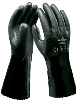 Showa 660 ESD Anti-Static Oil And Chemical Resistant Black PVC 12" Gauntlet (Pack Of 12 Pairs) Work Gloves