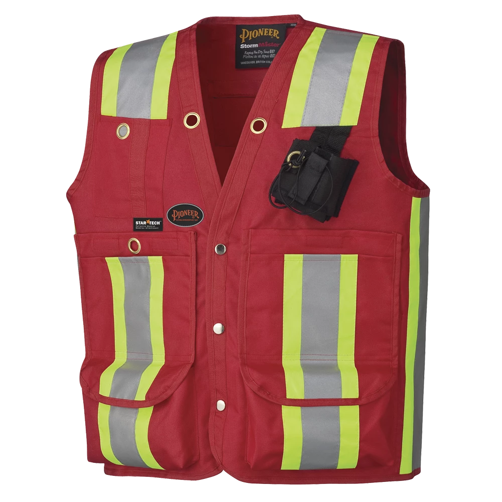 Hi-Vis Work Wear Pioneer Surveyor's/Supervisor's Safety Vest - 600D Oxford Poly | Red | Sizes S - 5XL 3 Hi-Vis Work Wear Pioneer Surveyor's/Supervisor's Safety Vest - 600D Oxford Poly | Red | Sizes S - 5XL
