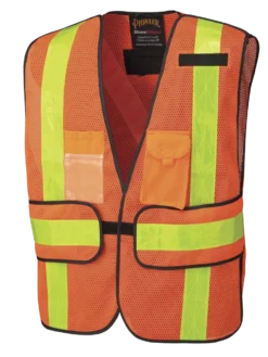 Hi-Vis Work Wear Pioneer Hi Viz All-Purpose Safety Tear-Away Vest - Poly Mesh Pockets | Orange | One Size