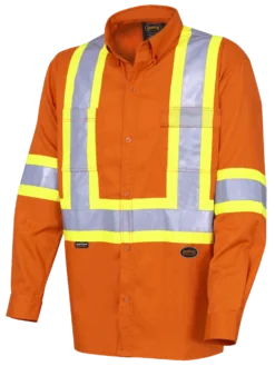 Hi-Vis Work Wear Pioneer Ultra Cool Cotton Twill Button Down Collared Safety Shirt | Orange | Sizes Small - 4XL