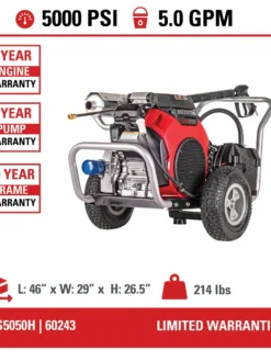 Simpson Water Shotgun Cold Water Belt Drive Honda V-Twin GX630 (688cc) Gas Engine Pressure Washer - 5000 PSI - 5.0 GPM Triplex Pump 25 Simpson Water Shotgun Cold Water Belt Drive Honda V-Twin GX630 (688cc) Gas Engine Pressure Washer - 5000 PSI - 5.0 GPM Triplex Pump