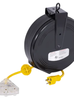 Lighting Startech Steel Retractable Extension Cord Reel - SJTW 14/3 - Triple Outlet - 30 Ft Length