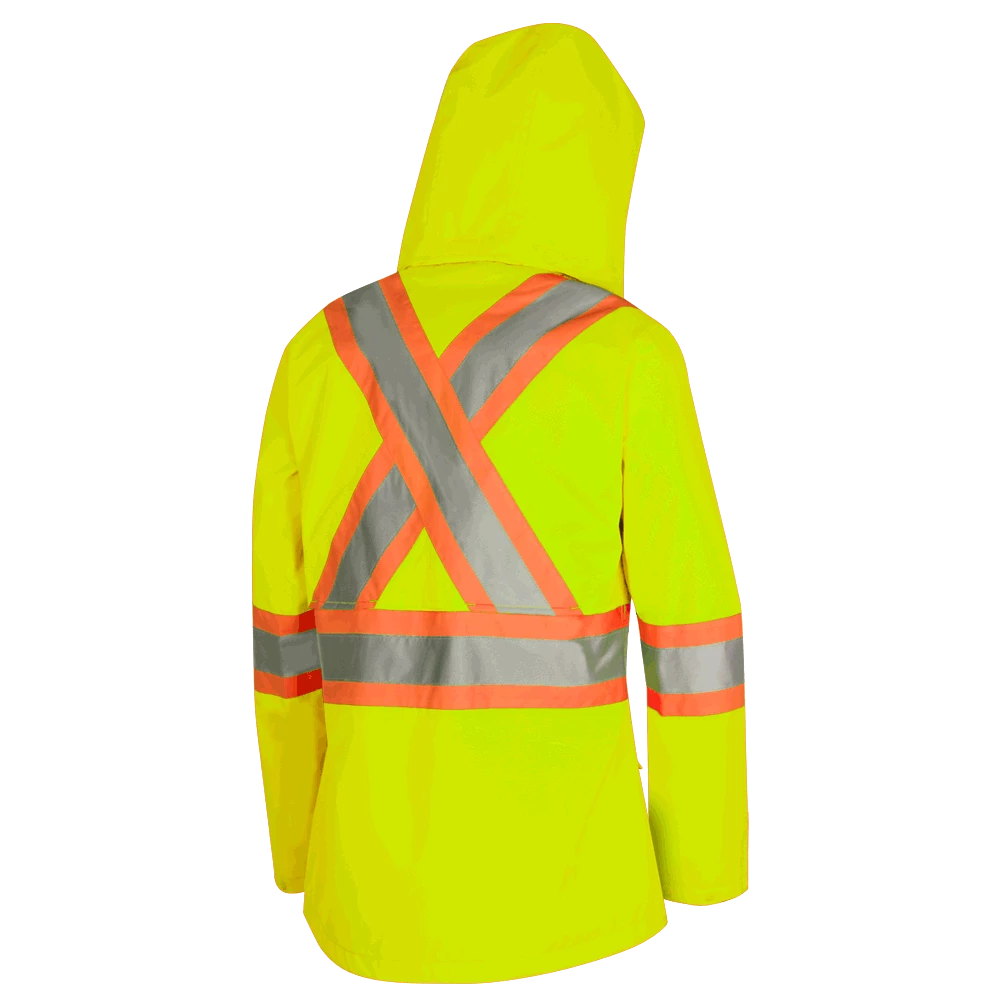 Hi-Vis Work Wear Pioneer "The Rock" Women's 300D Oxford Polyester Waterproof Safety Rain Jacket 4 Hi-Vis Work Wear Pioneer "The Rock" Women's 300D Oxford Polyester Waterproof Safety Rain Jacket