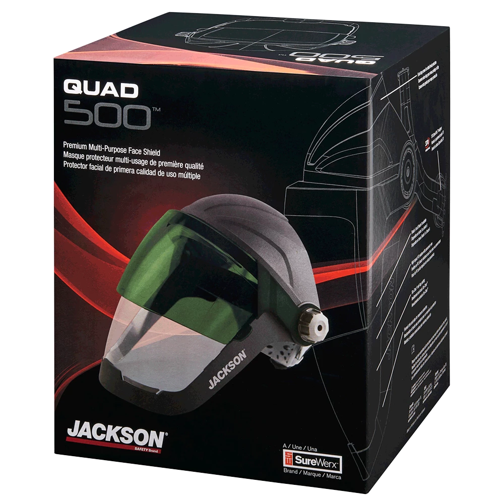 Jackson Safety Jackson Quad™ 500 Supreme Multi-Purpose Face Shield Kit With 370 Speed Dial™ Ratchet System - Clear Anti-Fog Window With Flip-Up IR Visor 7 Jackson Safety Jackson Quad™ 500 Supreme Multi-Purpose Face Shield Kit With 370 Speed Dial™ Ratchet System - Clear Anti-Fog Window With Flip-Up IR Visor
