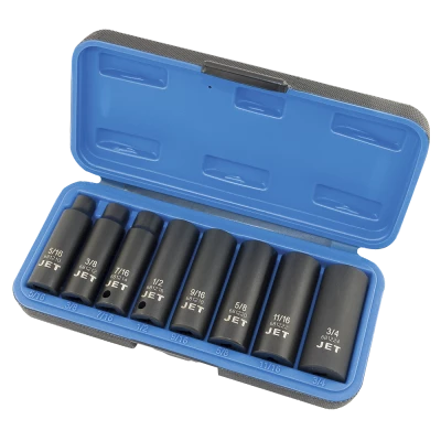 Jet 3/8" Dr. Deep Impact Socket Set - SAE Deep - 6 Point - 8 Piece 3 Jet 3/8" Dr. Deep Impact Socket Set - SAE Deep - 6 Point - 8 Piece